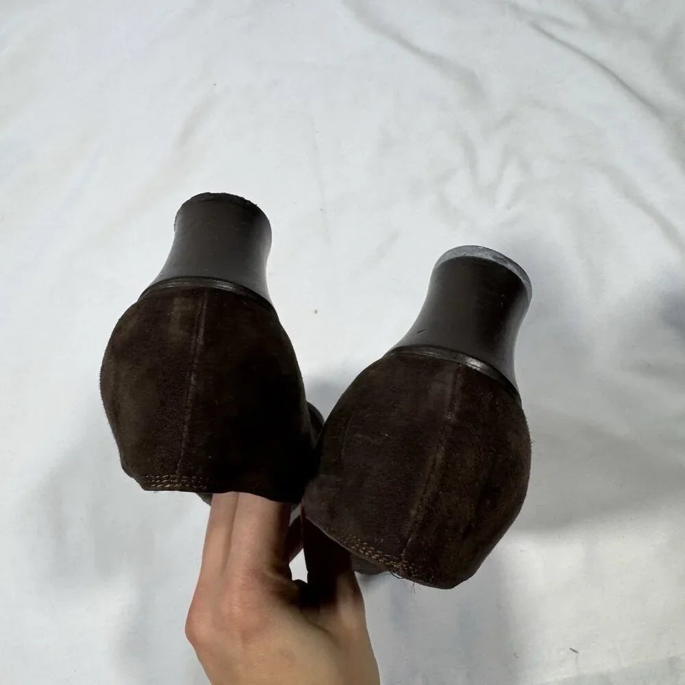 Vintage Suede Pumps Brown Block Heel 36 6 Dark Academia Fall Retro 80s 90s Italy